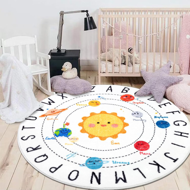 Trinx 4Ft Round Kids Play Rug ABC Alphabet Nursery Rug For Bedroom Playroom Non Slip Fun Educational Playmat Round Circle Carpet Crawling Mat Wayfair